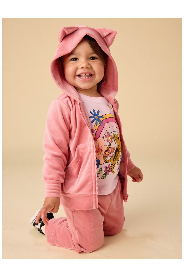 Cat Ears Velour Hoodie, Alternate, color, Mauveglow