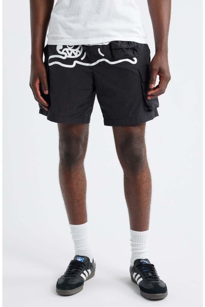 Running Dog Graphic Cargo Hiker Shorts, Main, color, BLACK