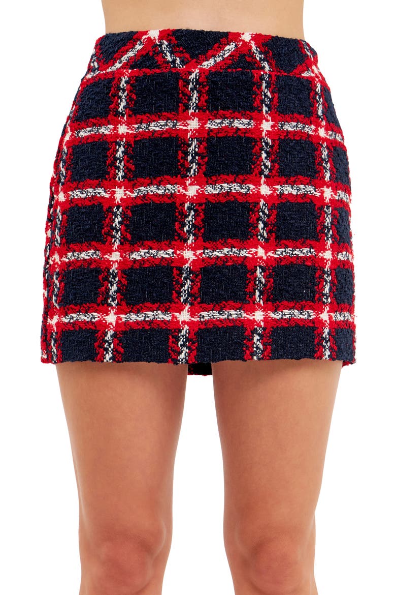 Check Bouclé Miniskirt, Alternate, color, NAVY