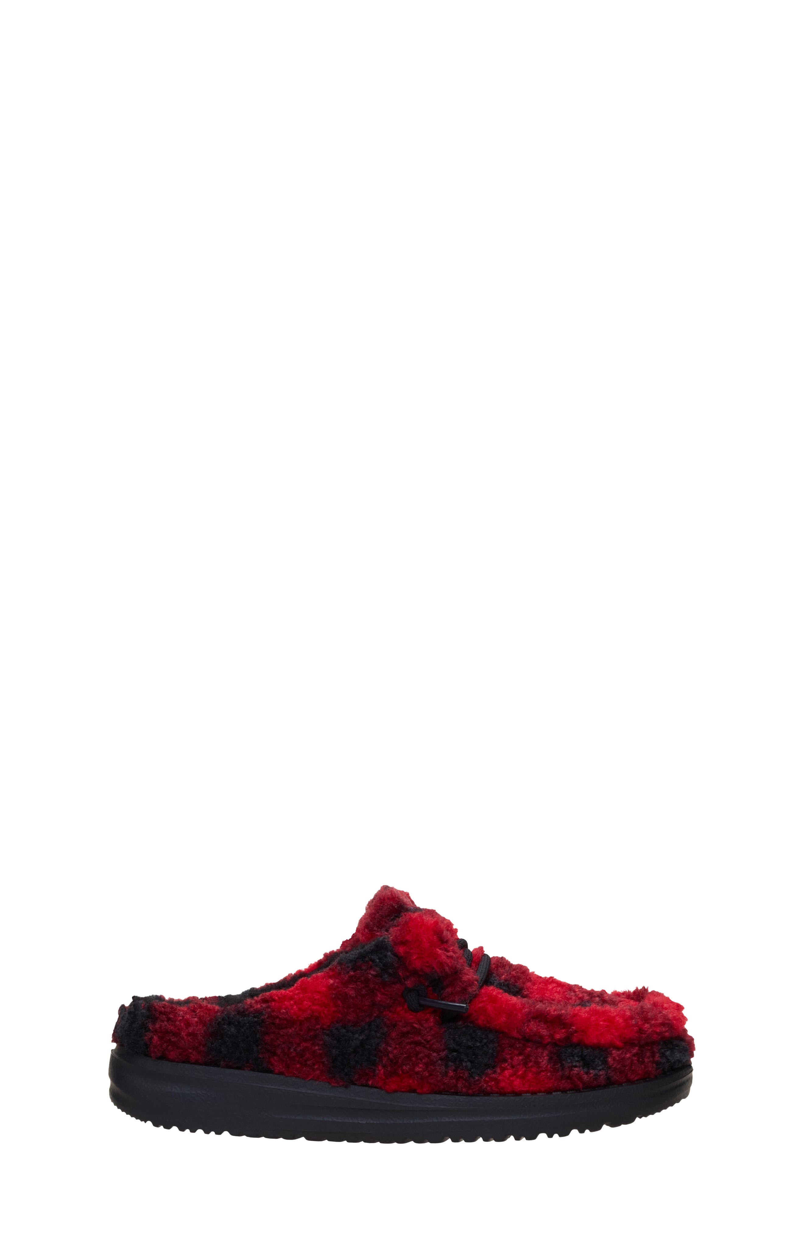 Kids' Wally Buffalo Plaid Faux Fur Slipper, Alternate, color, RED