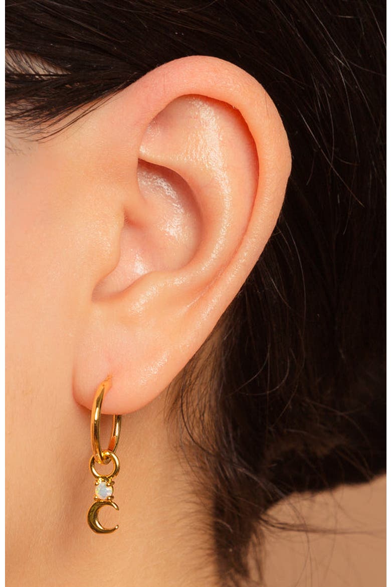 Crescent Moon Opal Earrings, Alternate, color, Gold / White