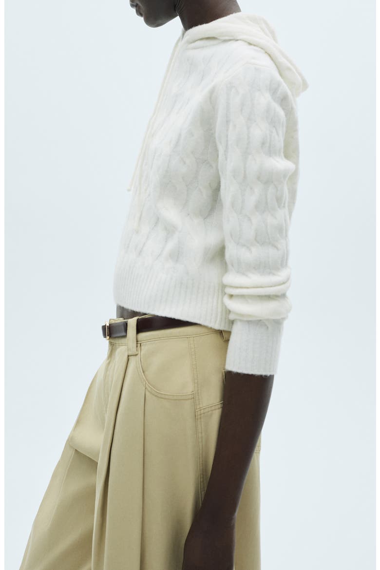 Cable Knit Hooded Sweater, Alternate, color, ECRU