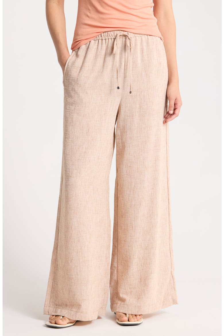 Crinkled Drawstring Waist Pants, Main, color, MOCHA