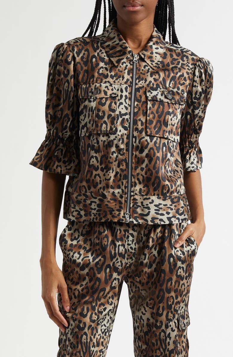 Cinq à Sept Holly Leopard Print Jacket, Main, color, Black/ Sahara