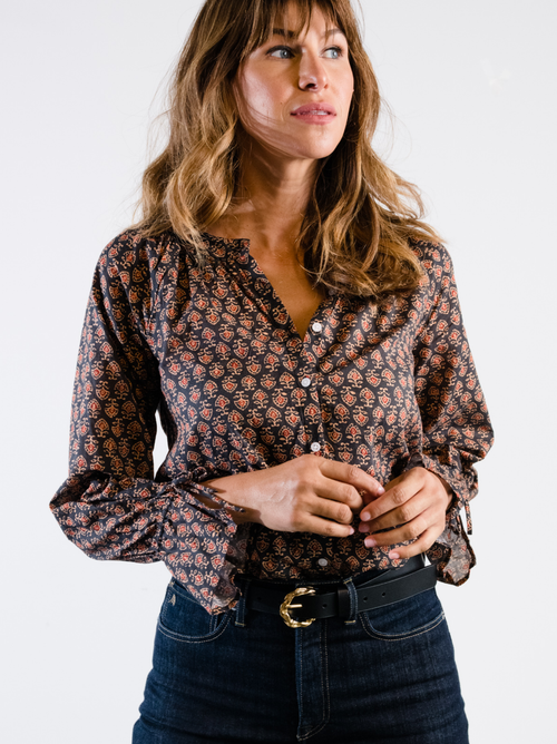 Able Kristen Button Down Blouse In Dark Block Print