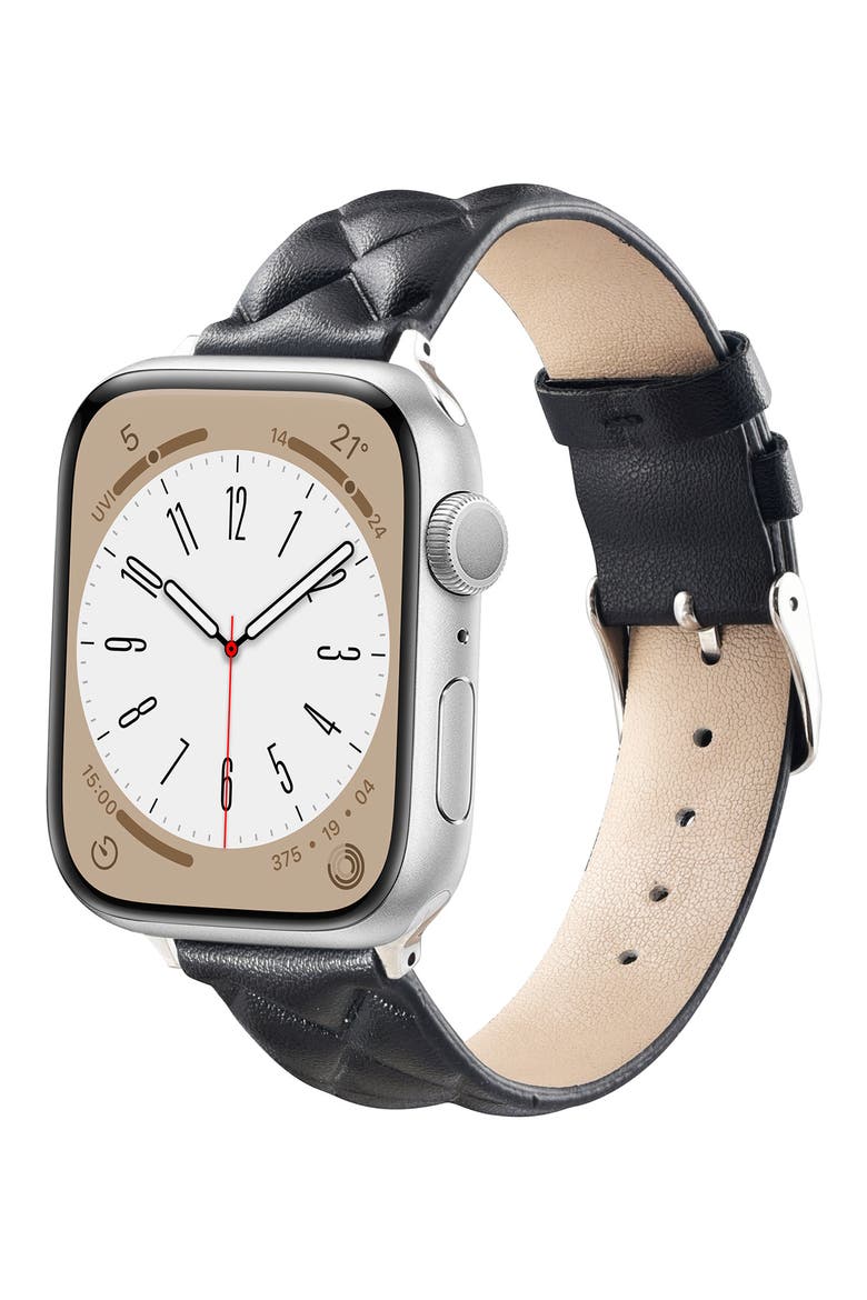 Quilted Faux Leather Apple Watch® Watchband, Alternate, color, BLACK