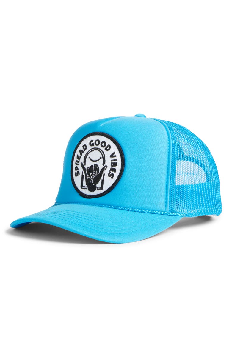 Friday Feelin’ Good Vibes Trucker Hat, Main, color, Blue
