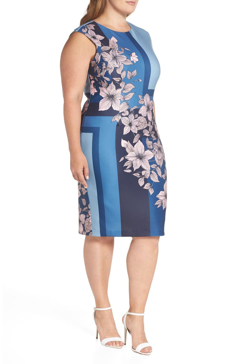 Print Scuba Body-Con Dress, Alternate, color, BLUE/ BLUSH FLORAL