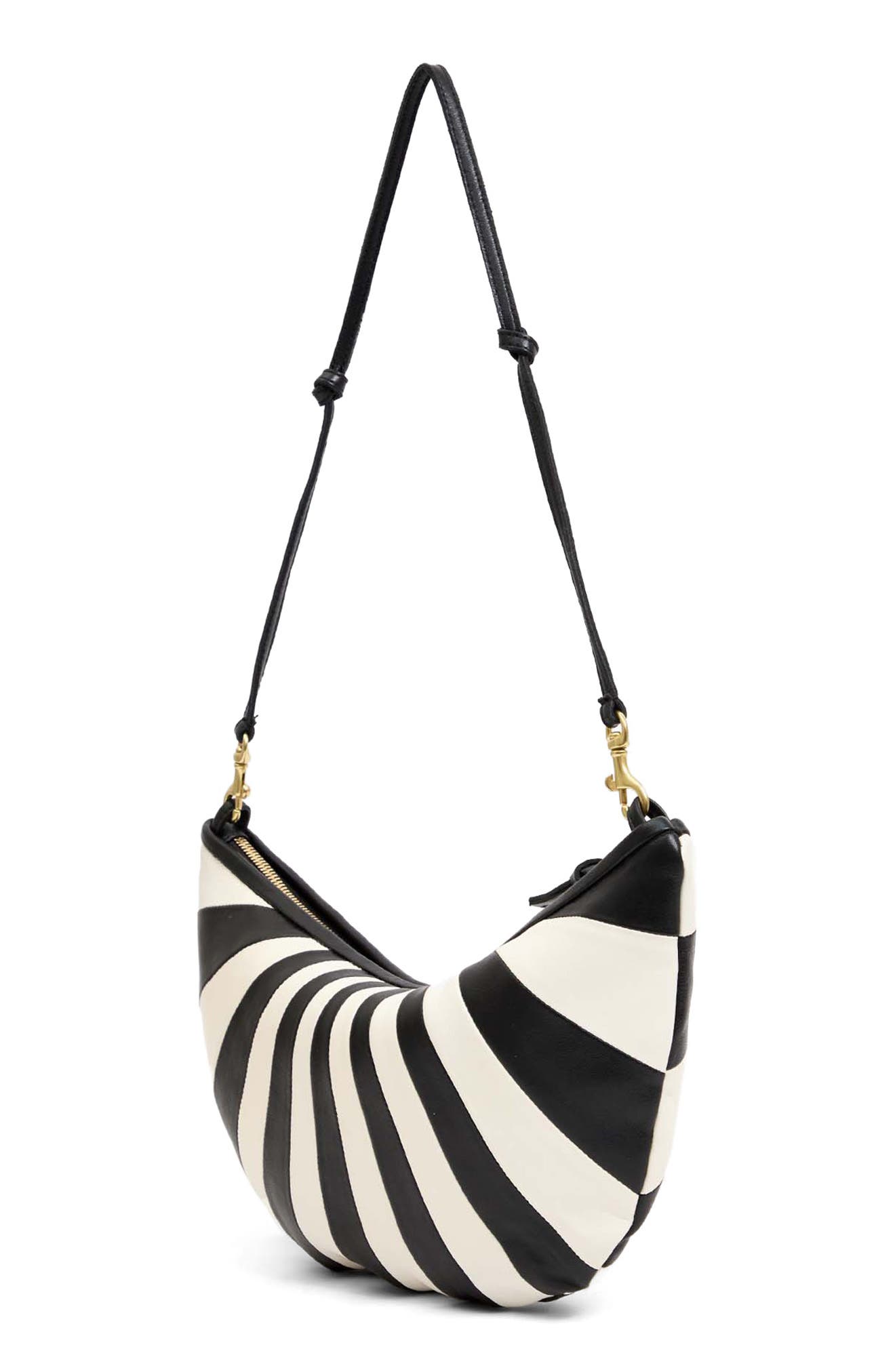 Clare V. Lune Shoulder Bag, Alternate, color, Black/ Cream Sunburst Nappa