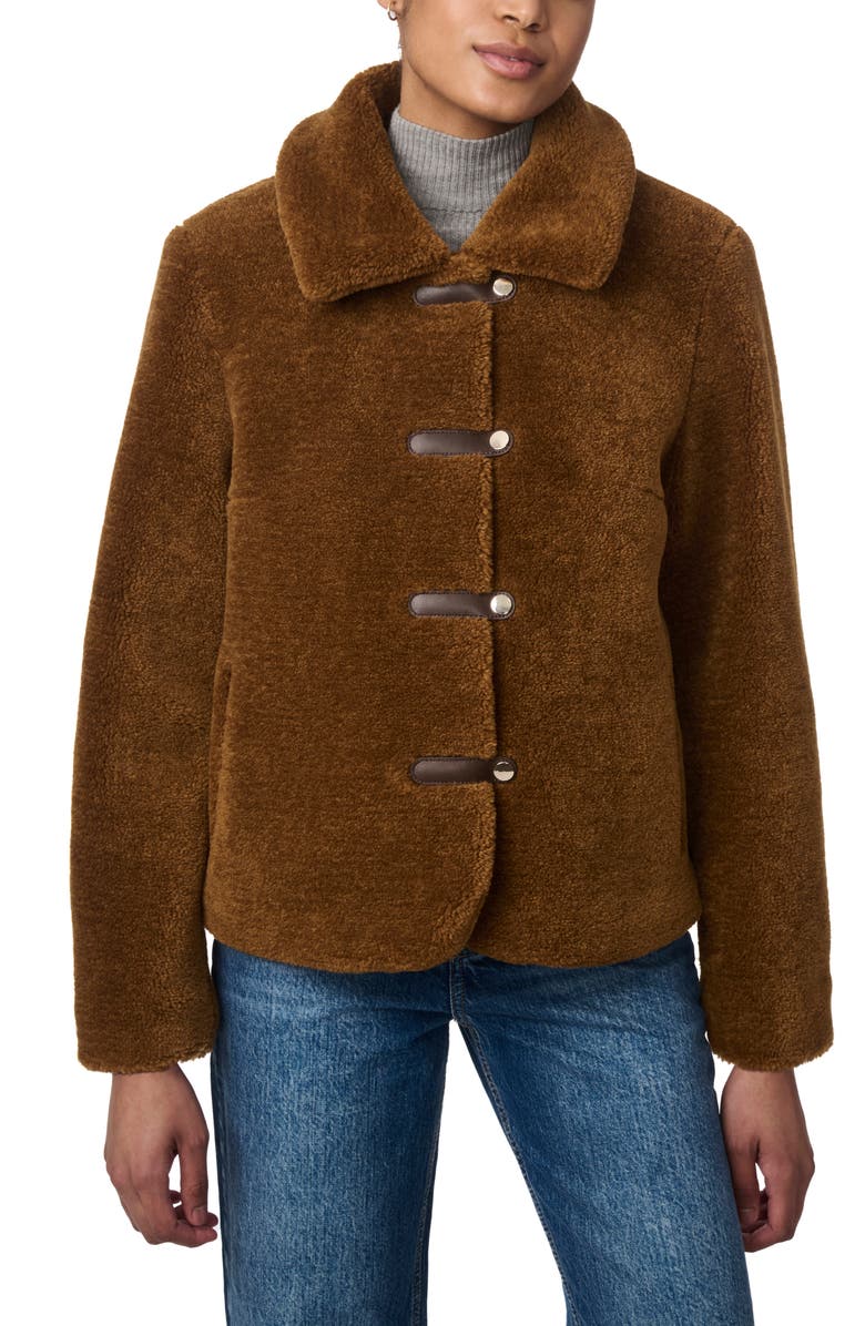 Bernardo Short Faux Shearling Coat, Alternate, color, Brown