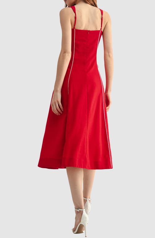Mila Mae Piping Detail Sleeveless Fit & Flare Midi Dress In Red