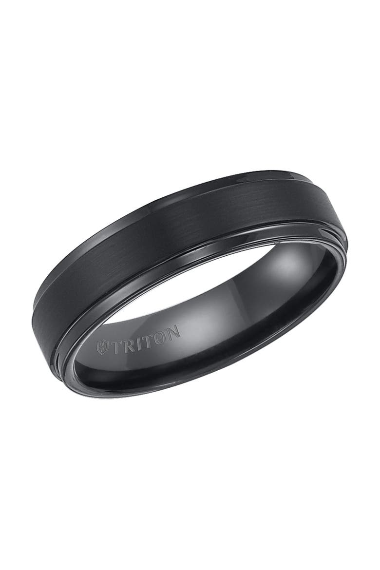 6MM Tungsten Carbide Ring with Satin Finish Center and Step Edge, Main, color, Black