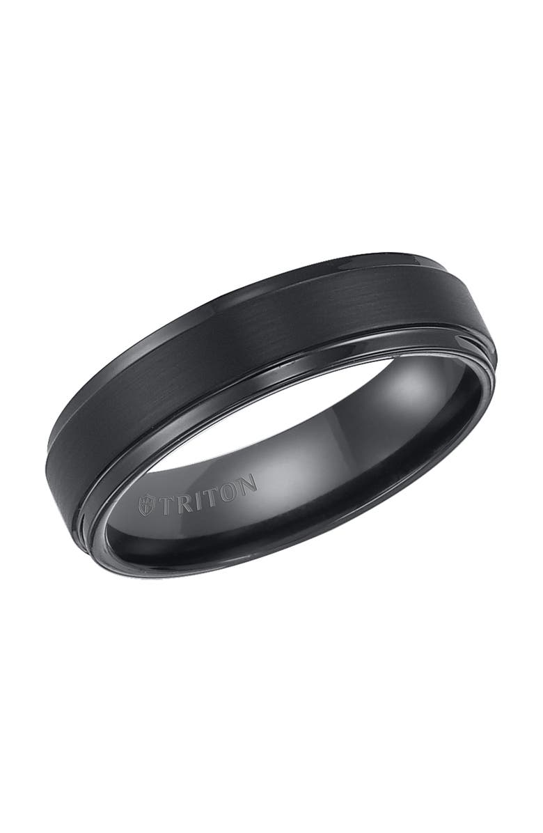 Triton 6MM Tungsten Carbide Ring with Satin Finish Center and Step Edge, Main, color, Black