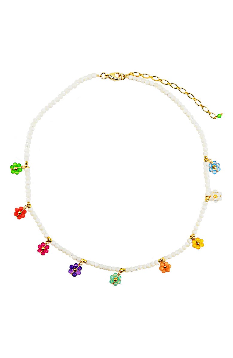 Panacea Beaded Flower Charm Necklace, Main, color, White Multi