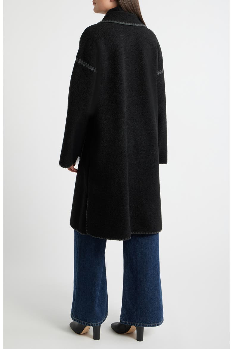 Embroidered Bouclé Coat with Scarf, Alternate, color, BLACK