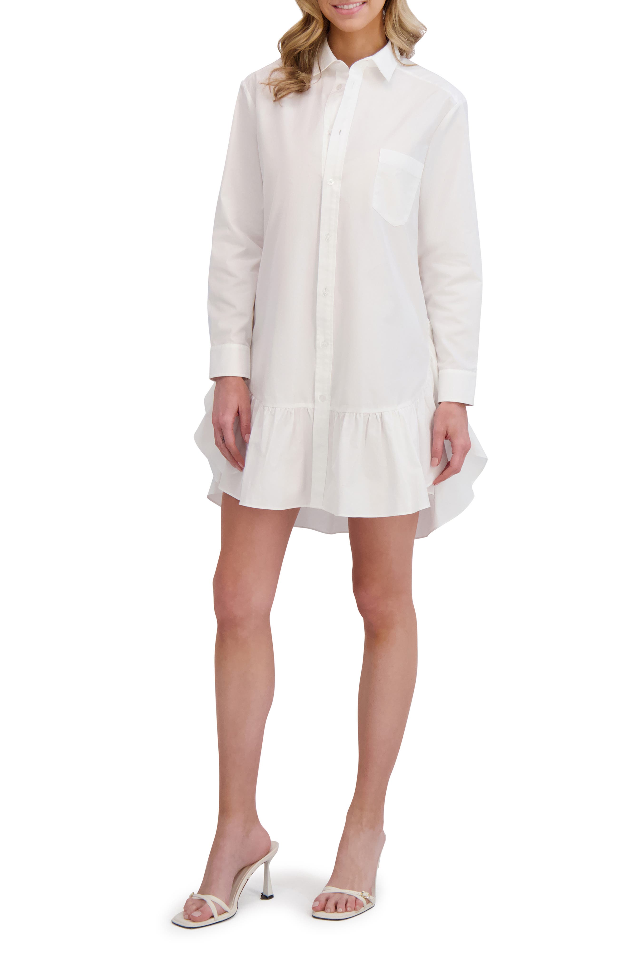 Ted Baker Ruffle Hem Long Sleeve Cotton Shirtdress