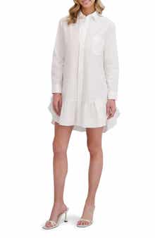 Ted Baker Ruffle Hem Long Sleeve Cotton Shirtdress