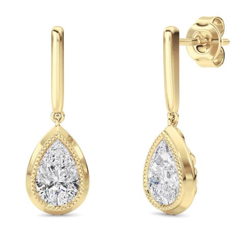 2Ct TW Bezel Solitaire Pear Dangle Earrings Gold Lab Grown 3/4" Tall