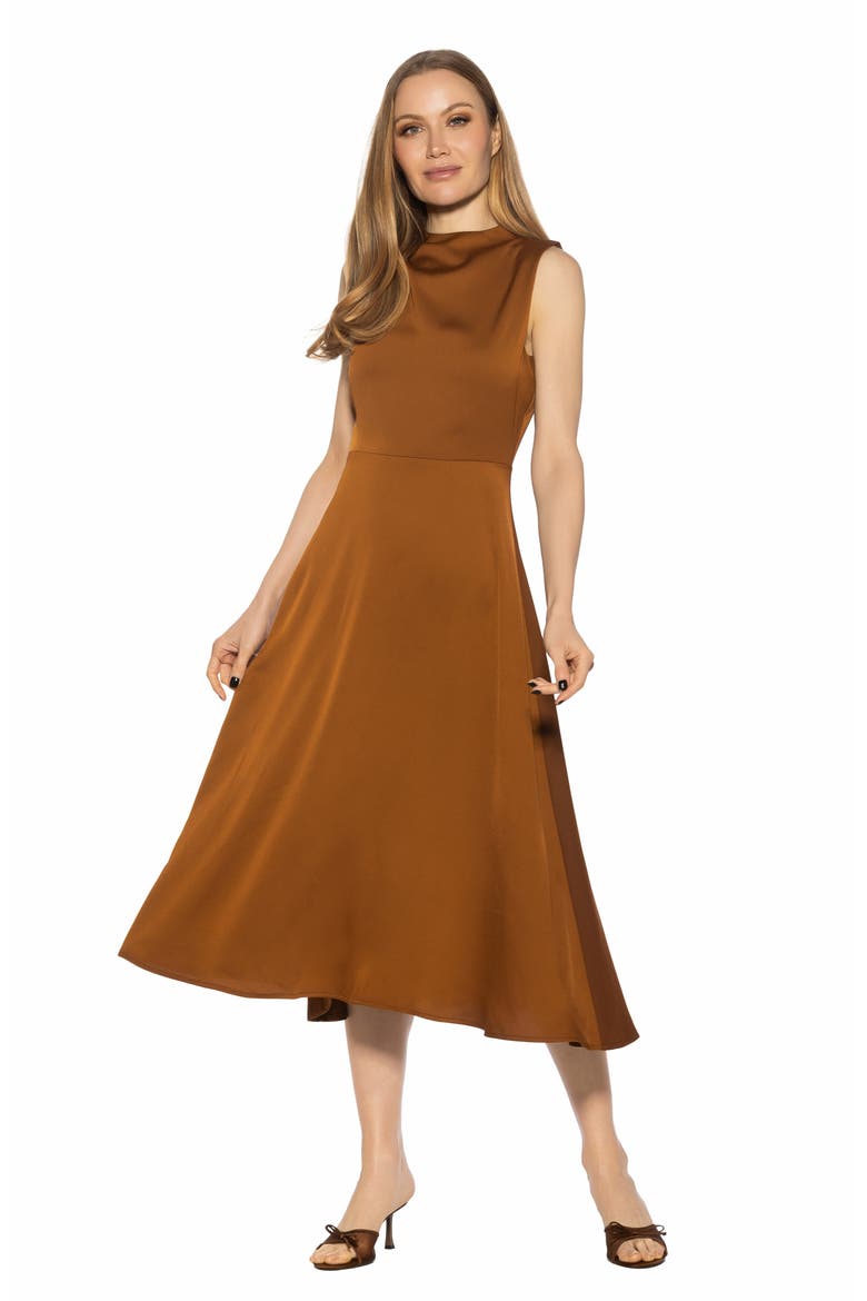Opal Sleeveless Fit & Flare Midi Dress, Alternate, color, BROWN