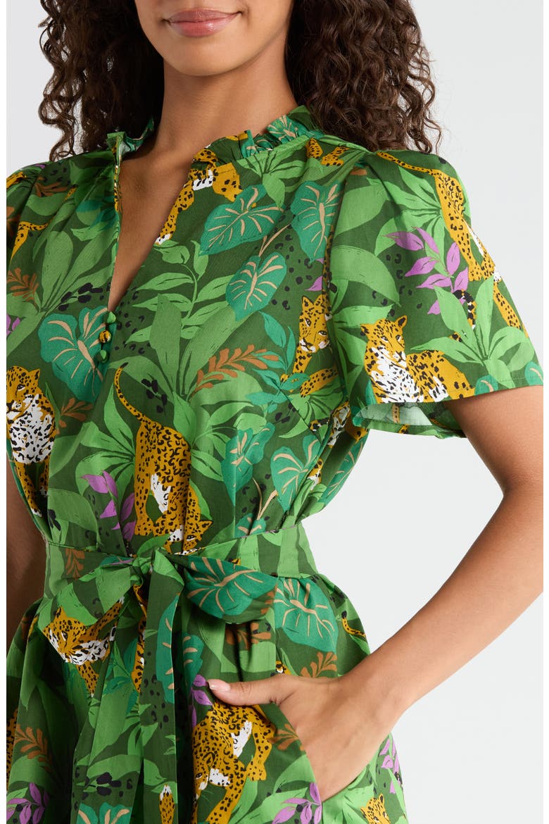 Ema Tropical Print Tie Waist Minidress, Alternate, color, GREEN-MULTI