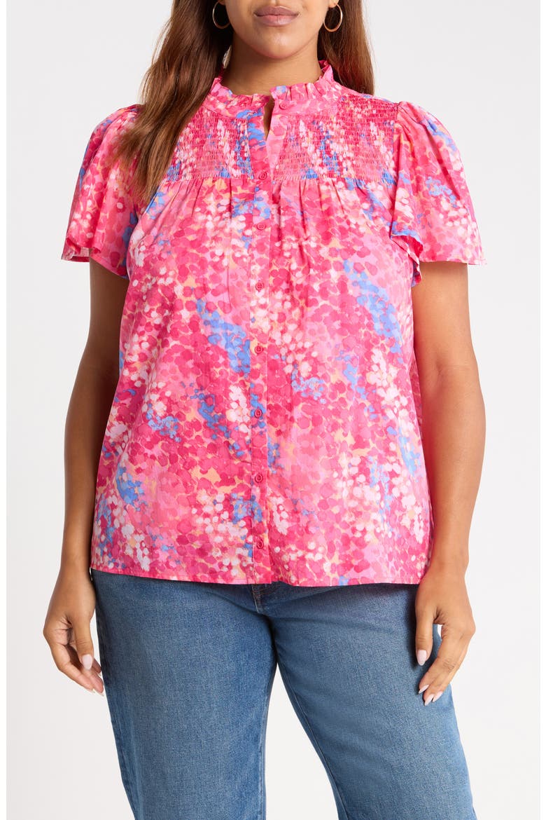 Leah Abstract Print Romy Mock Neck Cotton Top, Main, color, PINK BLUE