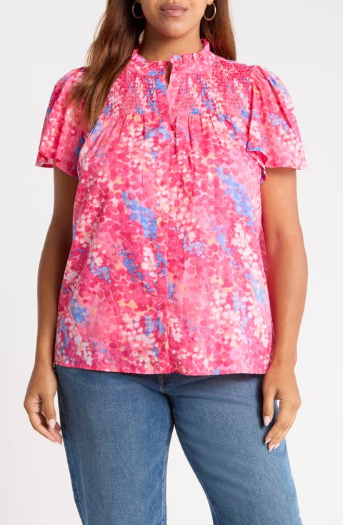 Leah Abstract Print Romy Mock Neck Cotton Top