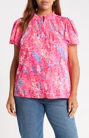 SUGARLIPS Leah Abstract Print Romy Mock Neck Cotton Top