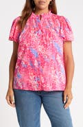 SUGARLIPS Leah Abstract Print Romy Mock Neck Cotton Top