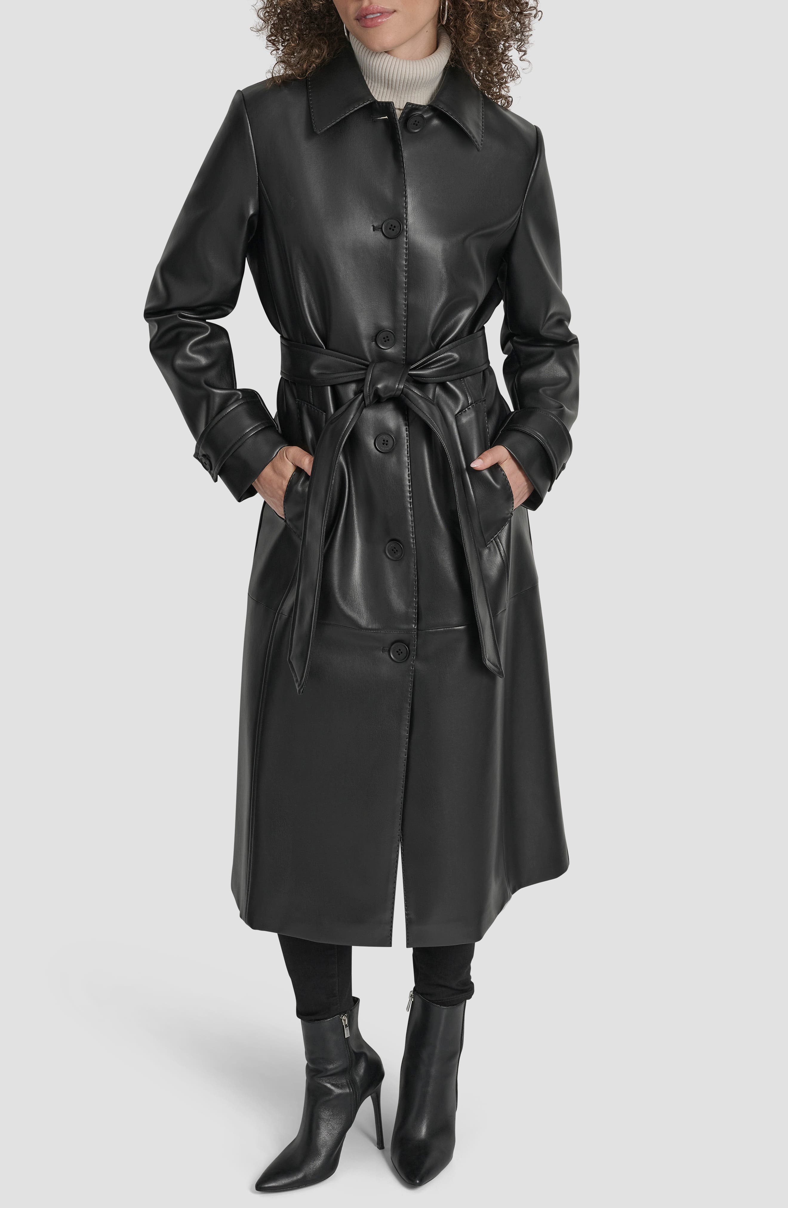 DKNY Faux Leather Trench Coat