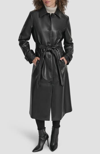 ジャケット・アウター RAFFINE FAKE LEATHER TRENCH COAT DKNY Faux Leather Trench Coat | Nordstromrack