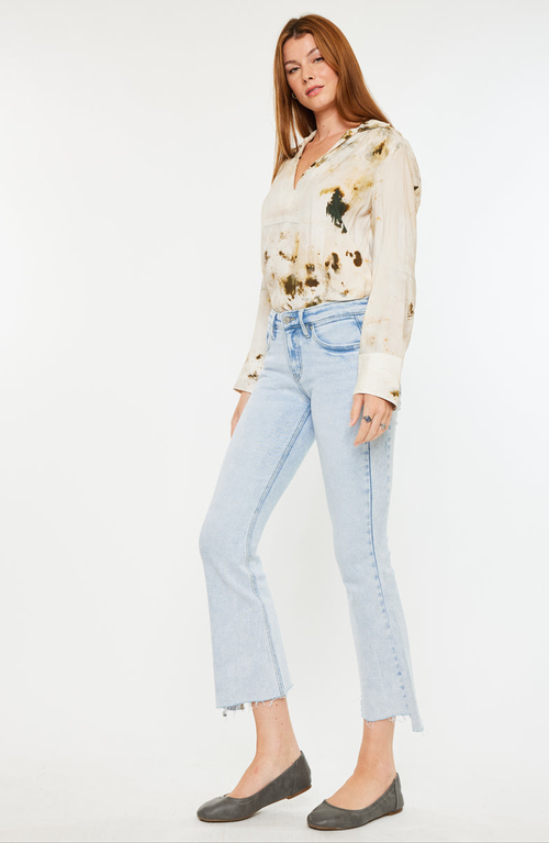 Kancan Elsie Mid Rise Cropped Flare Jeans In Blue