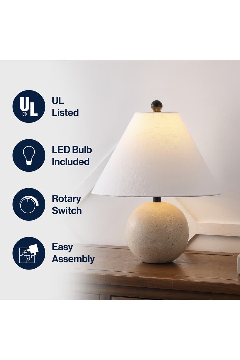 Liza 16" Modern Minimalist Travertine Globe LED Table Lamp, Alternate, color, Beige/Black