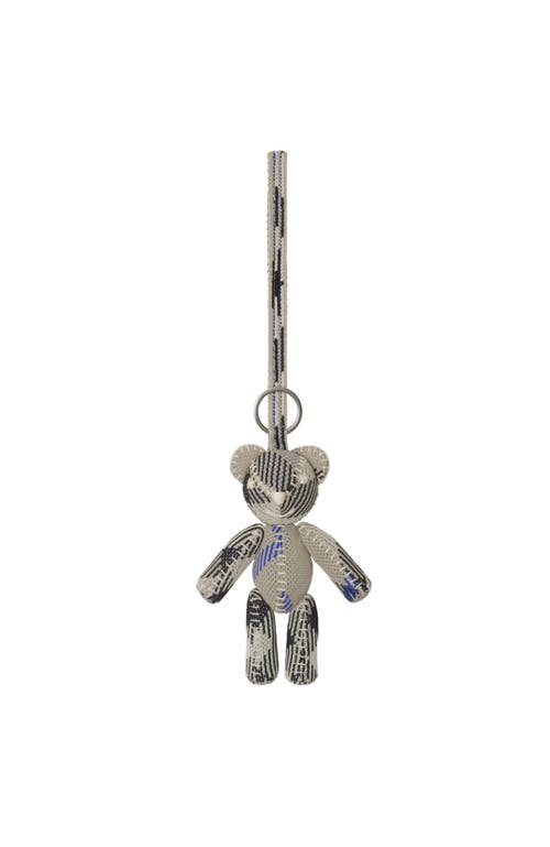 Burberry Teddy Bear Keyring In Textured Fabric With Unique Pattern In Lichen