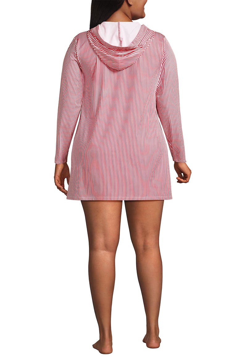 Plus Size SunShade UPF 50 Hooded Mini Swim Swim Cover-Up Dress, Alternate, color, Wood Lily Mini Stripe