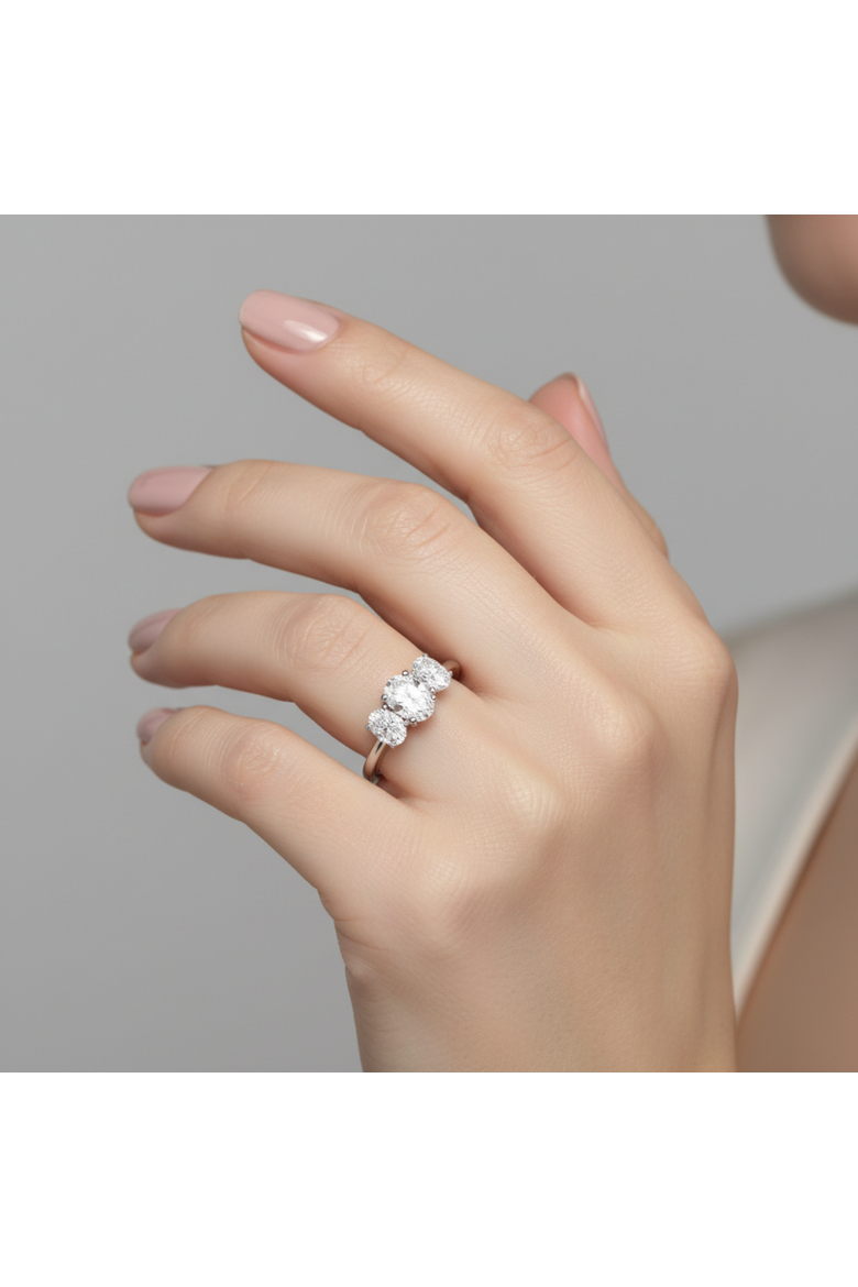 Delila 14K Gold Oval Cut Lab Grown Diamond Trinity Ring - 2 ct, Alternate, color, 14K White Gold