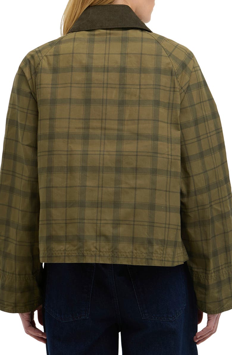 Barbour Beadnell Tartan Waxed Cotton Crop Jacket, Alternate, color, Dusky Green Tartan/ Highland