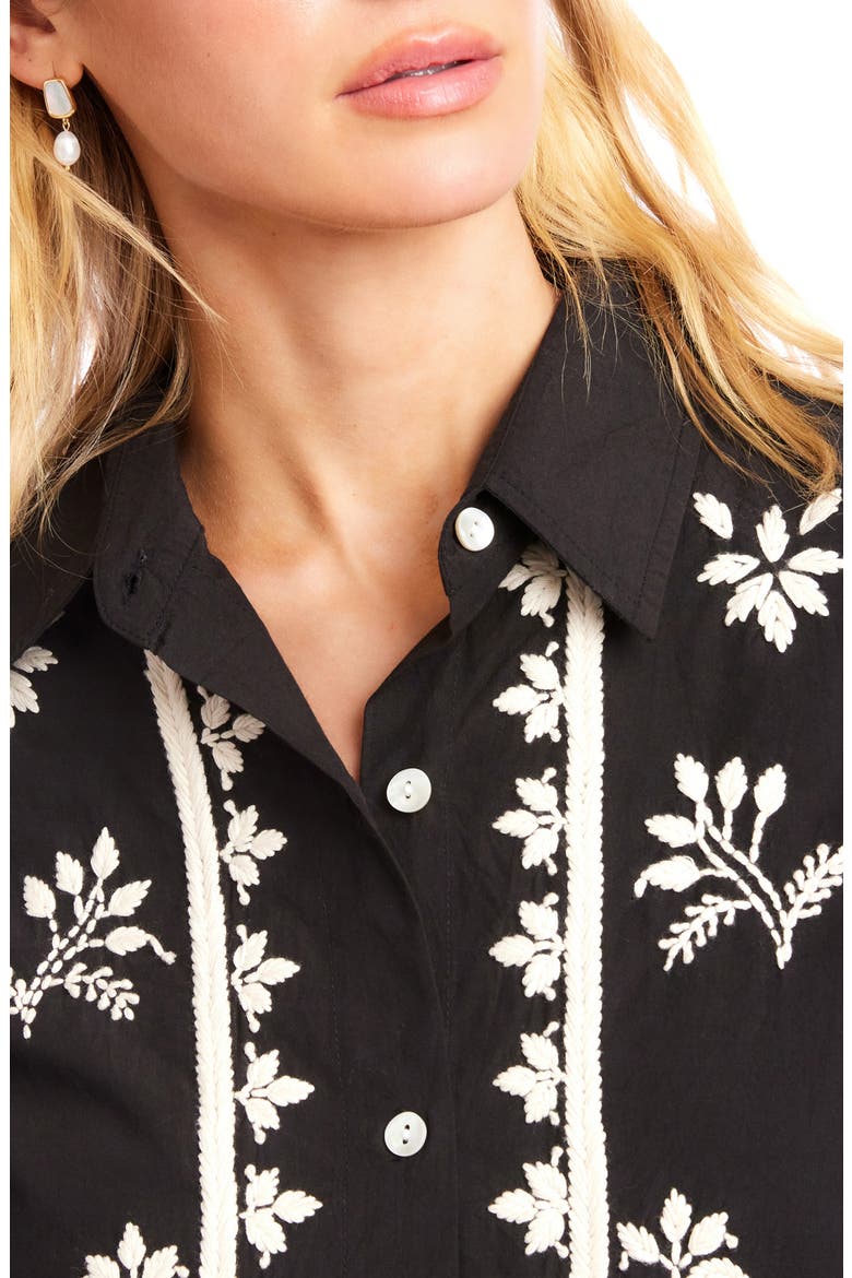 Embroidered Cotton Button-Up Shirt, Alternate, color, BLACK/ TAN