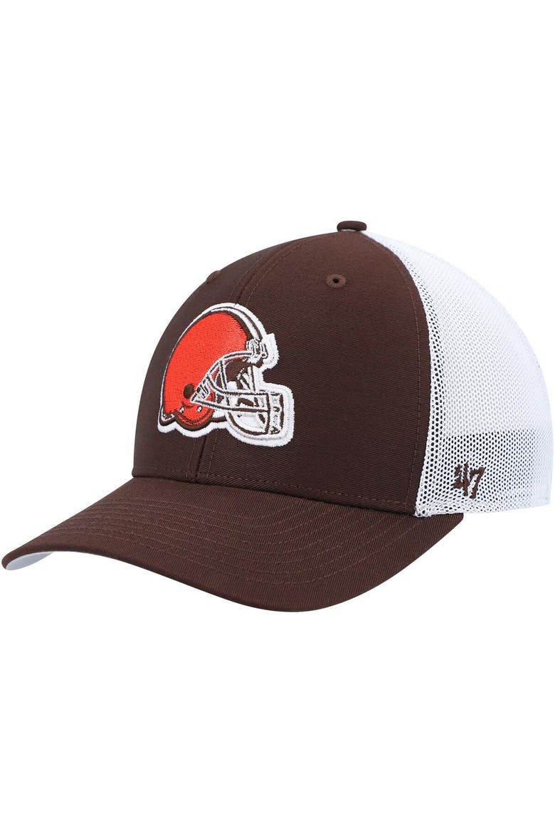 Men's '47 Brown/White Cleveland Browns Trophy Trucker Flex Hat, Main, color, Brown