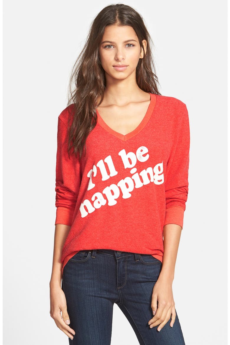 'I'll Be Napping - Baggy Beach Jumper' V-Neck Pullover, Main, color, MARINARA
