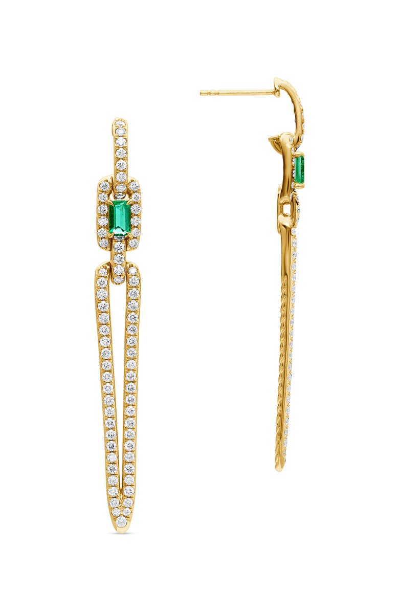David Yurman Stax Elongated Drop Earrings in 18K Yellow Gold with Pavé Diamonds and Emerald, Alternate, color,