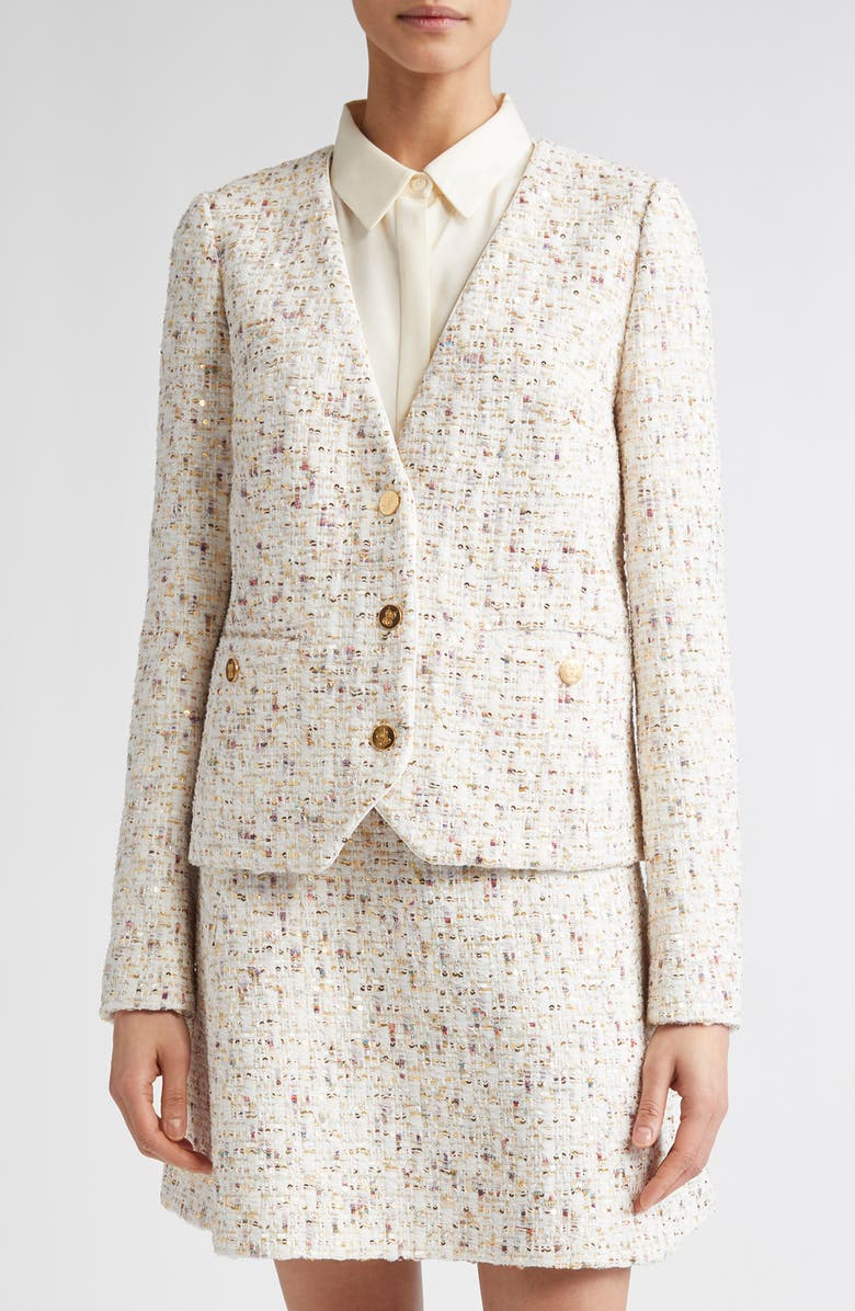 Giambattista Valli Sequin Bouclé Tweed Jacket, Main, color, Ivory/ Multi