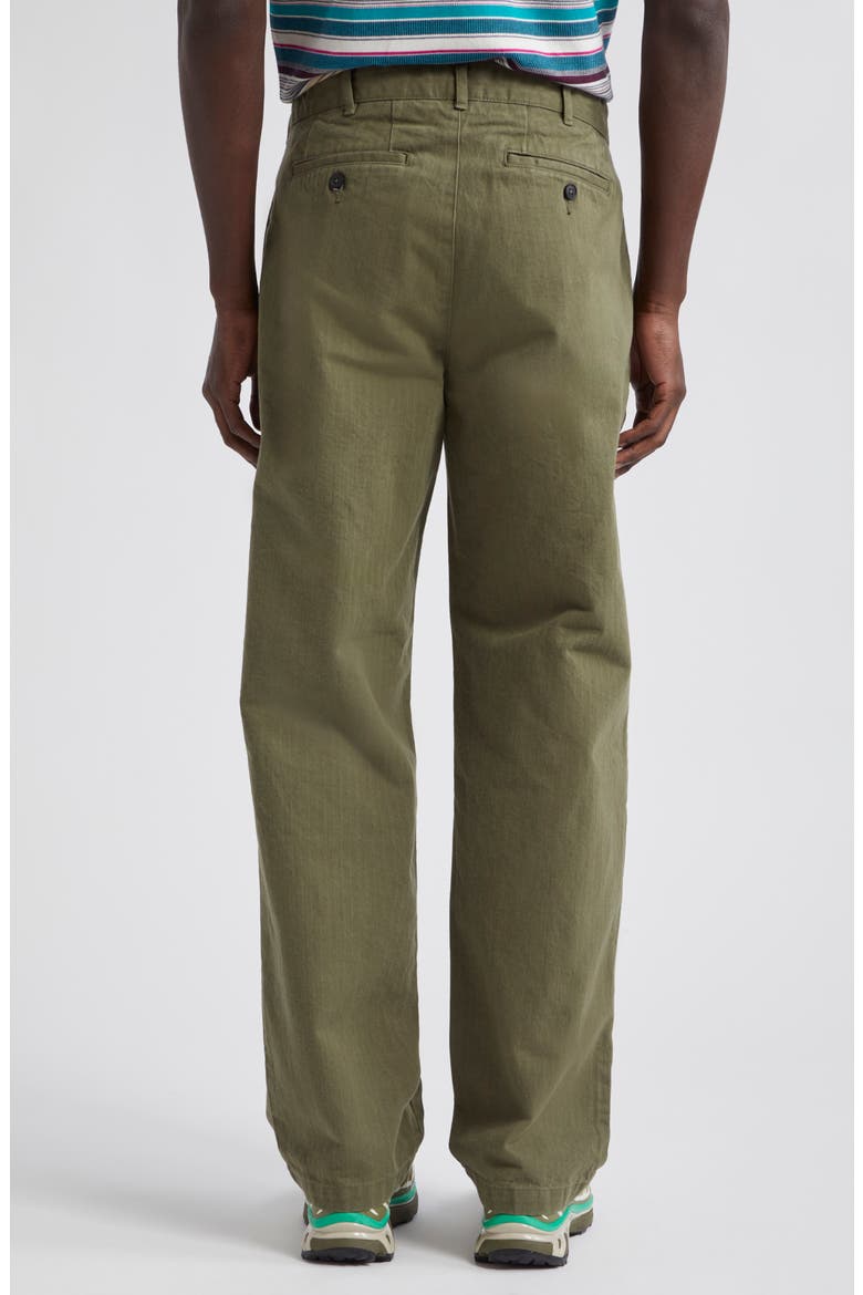 Double Pleat Cotton Herringbone Pants, Alternate, color, ARMY GREEN