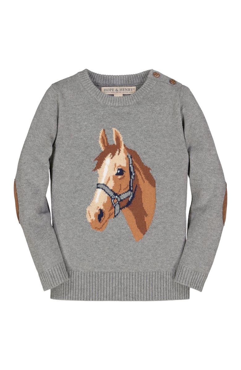 Hope & Henry Baby Girls' Organic Horse Intarsia Sweater, Infant, Main, color, Gray Heather Horse