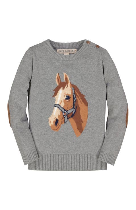 Baby Girls' Organic Horse Intarsia Sweater, Infant
