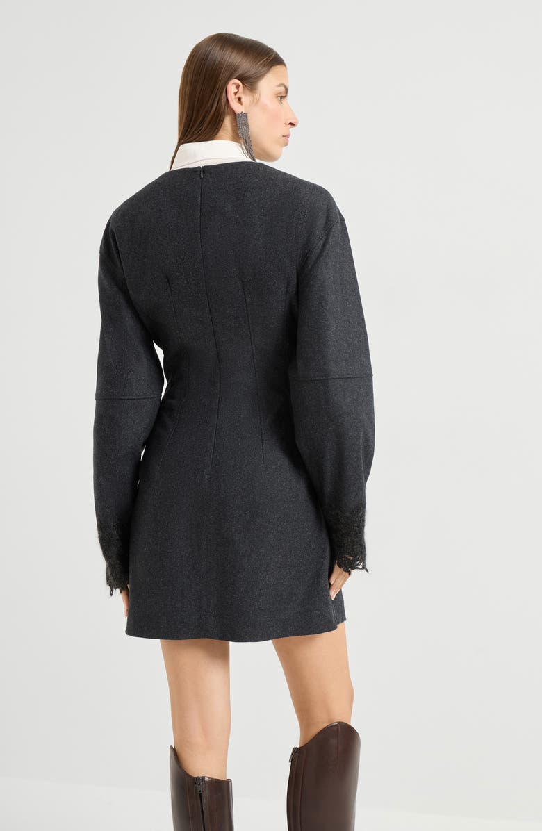Brunello Cucinelli Mini dress with wispy lace cuffs, Alternate, color, Dark Grey