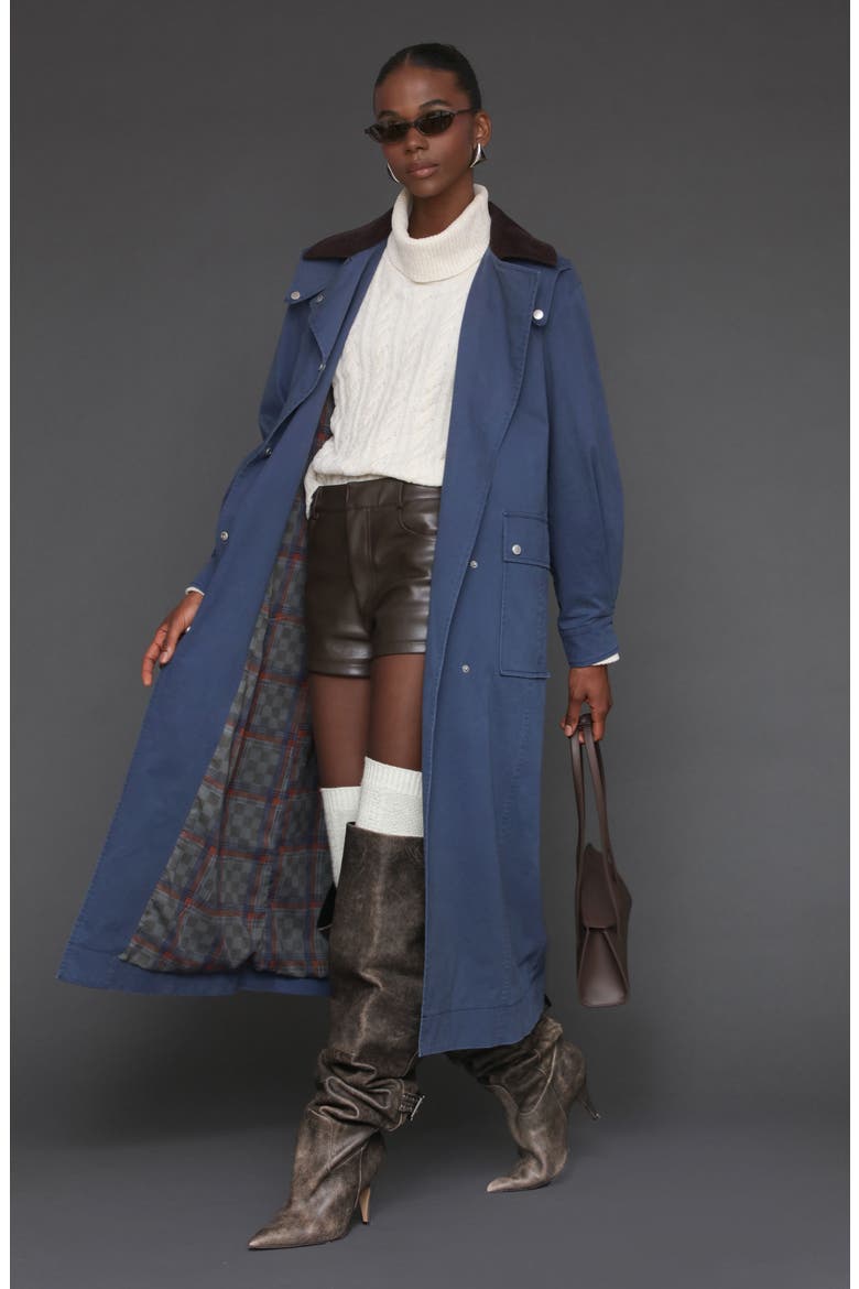 Asymmetric Stretch Cotton Long Coat, Alternate, color, MIDNIGHT