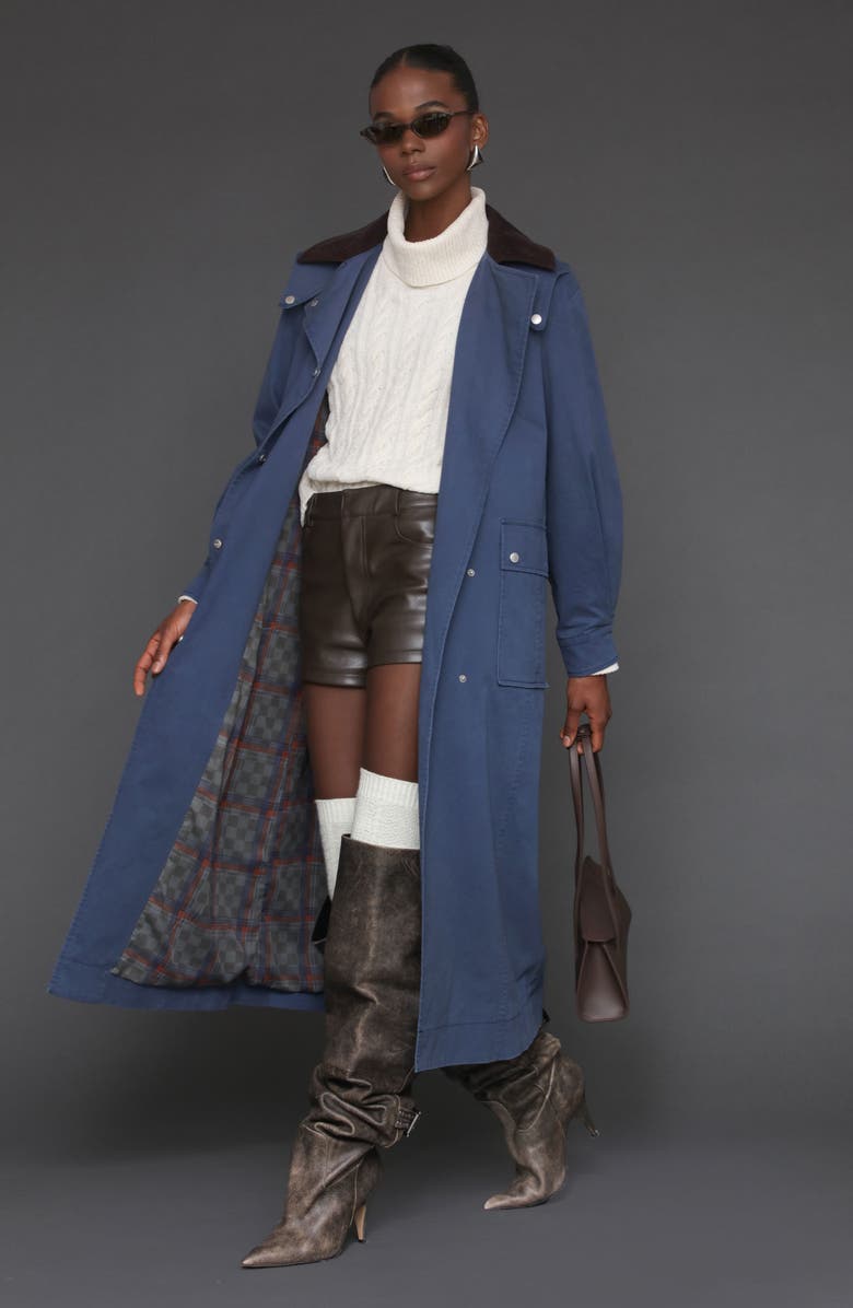 Avec Les Filles Asymmetric Stretch Cotton Long Coat, Alternate, color, Midnight