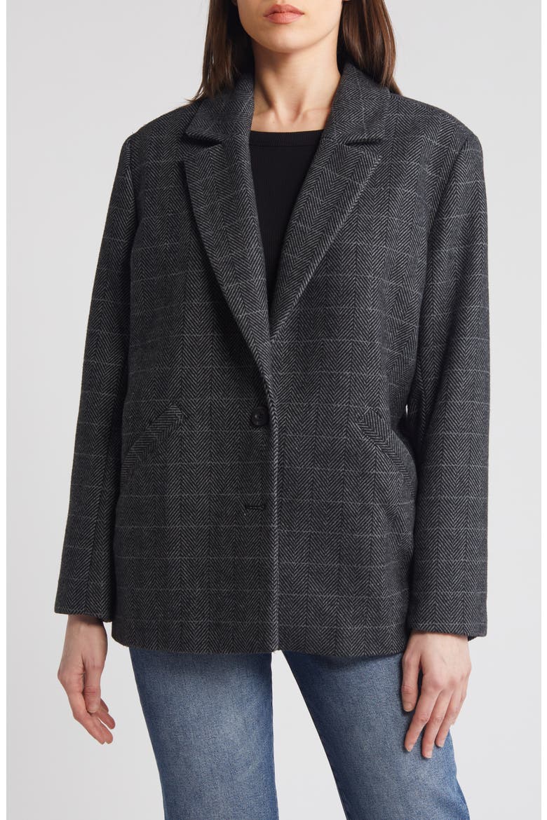 Chevron Oversize Single Breasted Blazer, Alternate, color, GREY- BLACK CHEVRON WEAVE
