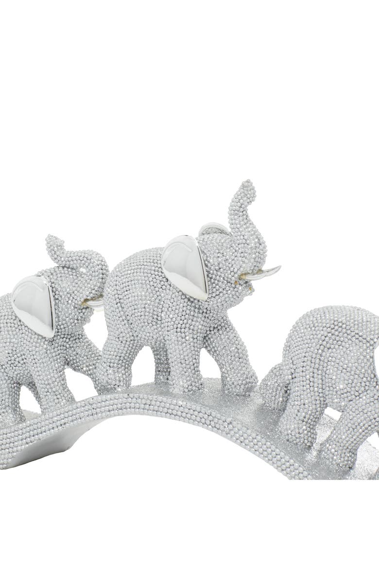 WILLOW ROW Silver Polystone Glam Elephant Sculpture, Alternate, color, Silver