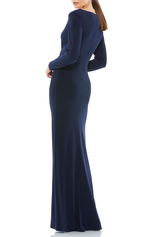 Mac Duggal Ieena Jersey Wrap A-line Gown In Midnight